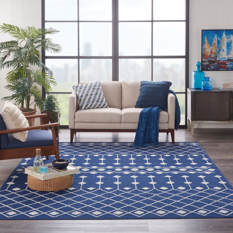 Dakota Fields Whanger Geometric Navy Blue/White Area Rug & Reviews